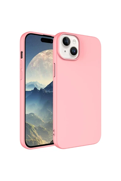 Coverzone iPhone 15 Plus ile Uyumlu Kılıf Kadife Iç Yüzey Silikon Z-Mara Lansman Vieri Kılıf Pembe Açık ürün görseli 1