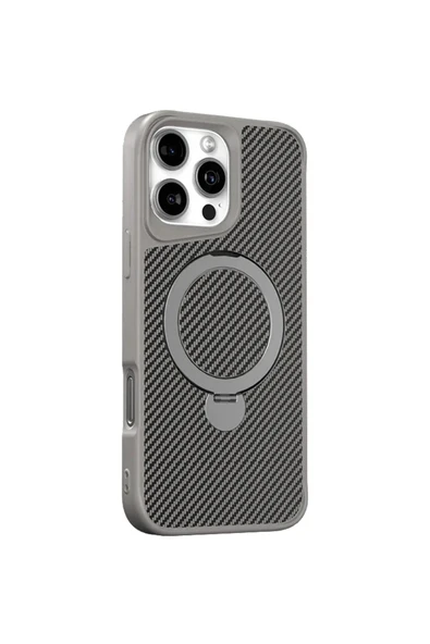 Coverzone iPhone 14 Plus ile uyumlu Kılıf Karbon Fiber Görünümlü Magsafe ile uyumlu Stand olabilen Carbon ürün görseli 1