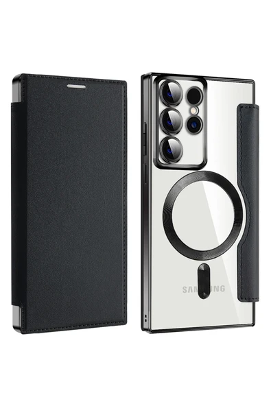 Coverzone Galaxy S24 Plus uyumlu Flip Cover MagSafe uyumlu Kamera Lens Korumalı Kartlıklı VİNLEKS Deri Kılıf ürün görseli 1