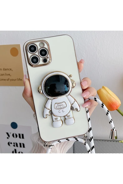 Coverzone Redmi Note 10S ile Uyumlu Ipli Boyun Askılı Astronot Figürlü Silikon Kılıf Pastel Renkli Kılıf ürün görseli 1