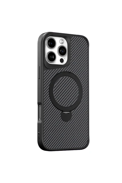 Coverzone iPhone 13 ile uyumlu Kılıf Karbon Fiber Görünümlü Magsafe ile uyumlu Stand olabilen Carbon Case ürün görseli 1