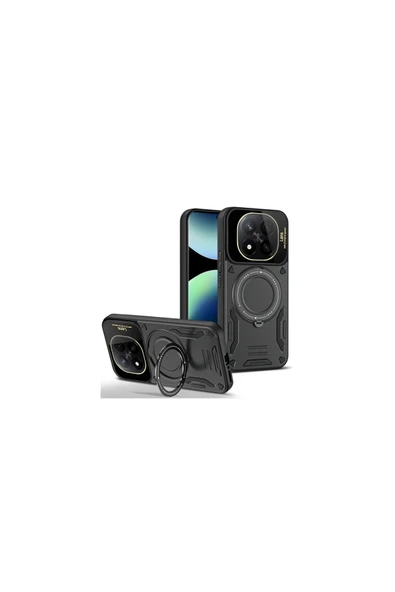 Coverzone Xiaomi Redmi Note 14 Pro 5G ile uyumlu Kılıf Joy Joy Standlı Lens Korumalı 360 Yüzük Aparatı ürün görseli 1