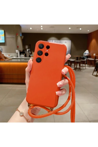 Coverzone Galaxy A04e Ile Uyumlu Ipli Boyun Askılı Silikon Kılıf Kadife Iç Yüzeyli Epiphany Kılıf Turuncu ürün görseli 1