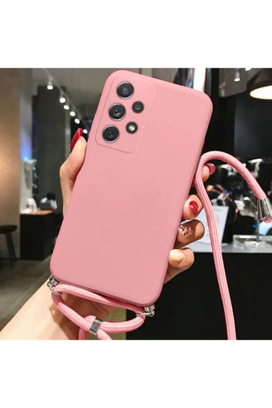 Coverzone Redmi Note 12 4G ile Uyumlu Ipli Boyun Askılı Silikon Kılıf Kadife Iç Yüzeyli Epiphany Kılıf Pembe ürün görseli 1