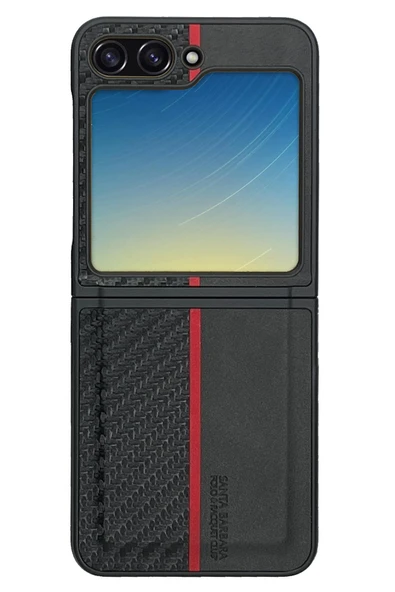 Santa Barbara Polo & Racquet Club Sbprc Samsung Galaxy Z Flip 5 Uyumlu Kılıf Pu Deri Karbon Dizayn Hazel Kapak ürün görseli 1