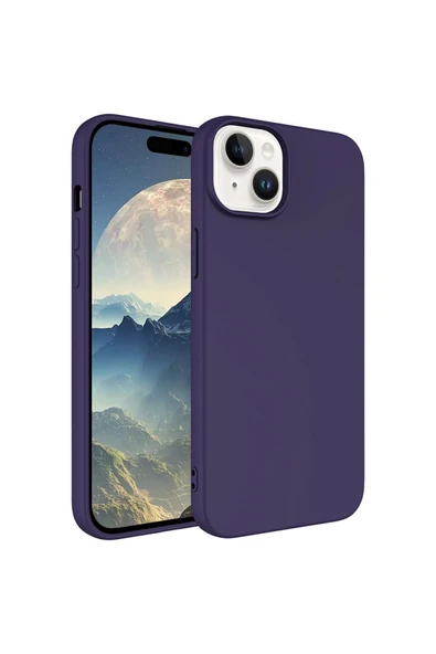 Coverzone iPhone 15 ile Uyumlu Kılıf Kadife Iç Yüzey Silikon Z-Mara Lansman Vieri Kılıf Derin Mor ürün görseli 1