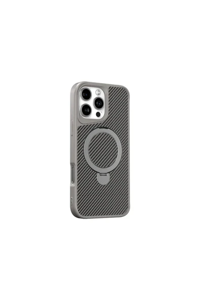 Coverzone iPhone 16 ile uyumlu Kılıf Karbon Fiber Görünümlü Magsafe ile uyumlu Stand olabilen Carbon ürün görseli 1