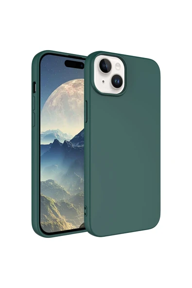 Coverzone iPhone 15 Plus ile Uyumlu Kılıf Kadife Iç Yüzey Silikon Z-Mara Lansman Vieri Kılıf Koyu Yeşil ürün görseli 1