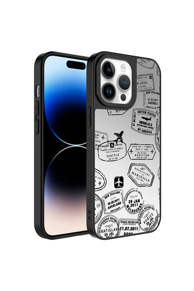 Coverzone Apple Iphone 14 Pro Ile Uyumlu Aynalı Seyahat Desenli Kamera Korumalı Parlak Z- Mirror Kapak ürün görseli 1