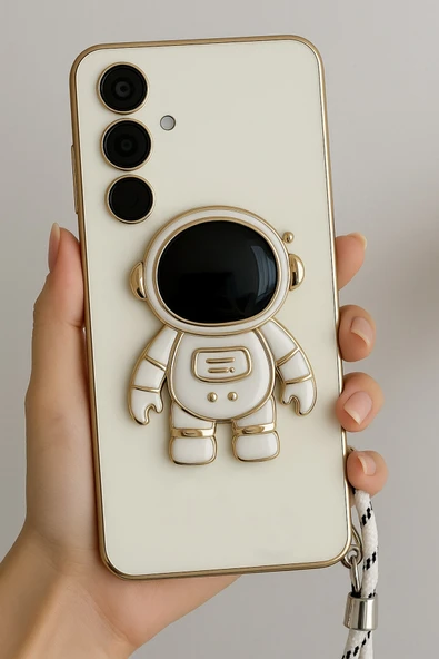Coverzone Samsung Galaxy A16 ile Uyumlu Ipli Boyun Askılı Astronot Figürlü Kılıf Pastel Renkli Kılıf ürün görseli 1