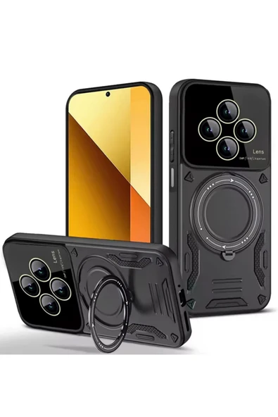 Coverzone Xiaomi Redmi 14C ile uyumlu Kılıf Joy Joy Standlı Lens Korumalı 360 Yüzük Aparatı ürün görseli 1