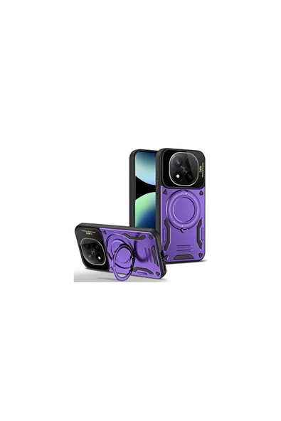 Coverzone Xiaomi Redmi Note 14 Pro 5G ile uyumlu Kılıf Joy Joy Standlı Lens Korumalı 360 Yüzük Aparatı ürün görseli 1