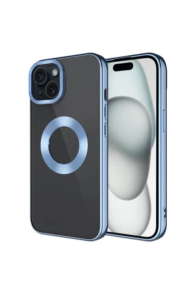 Coverzone iPhone 15 ile uyumlu Kılıf Kamera Korumalı Logo Gösteren Parlak Colored Z-Omega Kapak ürün görseli 1