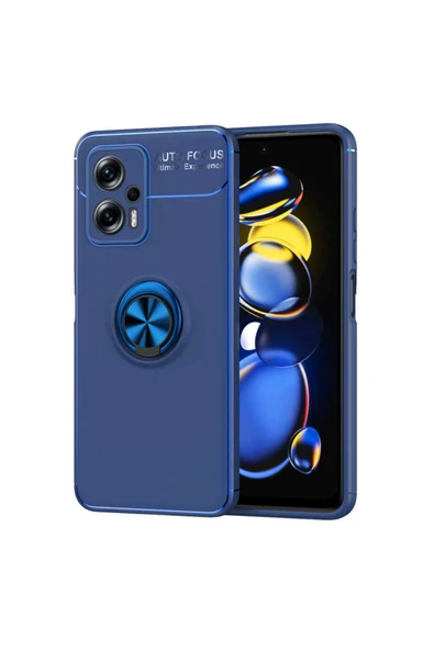 Coverzone Xiaomi Redmi Note 12 5g Ile Uyumlu Kılıf Ravel Yüzük Tutuculu Standlı Silikon Mavi ürün görseli 1