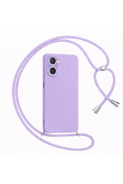 Coverzone Galaxy S22 Plus ile uyumlu İpli Boyun Askılı Silikon Kılıf Kadife iç Yüzeyli Epiphany Kılıf Lila ürün görseli 1