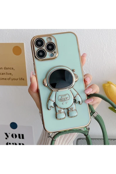 Coverzone iPhone 12 Pro ile Uyumlu Ipli Boyun Askılı Astronot Figürlü Silikon Kılıf Pastel Renkli Kılıf ürün görseli 1