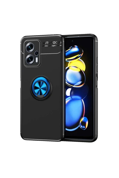 Coverzone Xiaomi Redmi Note 12 5g Ile Uyumlu Kılıf Ravel Yüzük Tutuculu Standlı Silikon Siyah-mavi ürün görseli 1