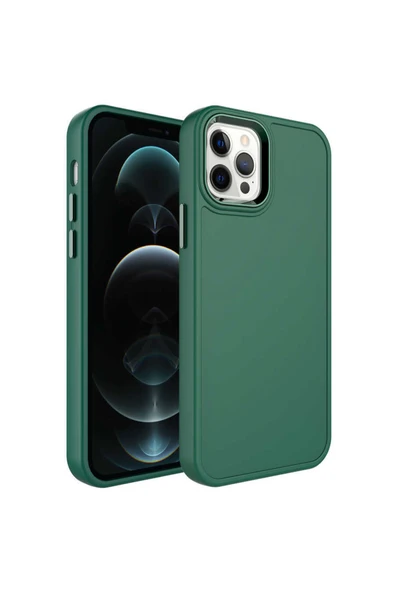 Coverzone Iphone 13 Ile Uyumlu Kılıf Metal Çerçeve Tasarımlı Pastel Renkli Sert Ebullience Koyu Yeşil ürün görseli 1