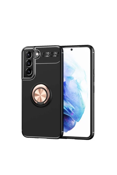 Coverzone Galaxy S22 Plus Kılıf Ravel Yüzük Tutuculu Standlı Silikon Siyah-rosegold ürün görseli 1