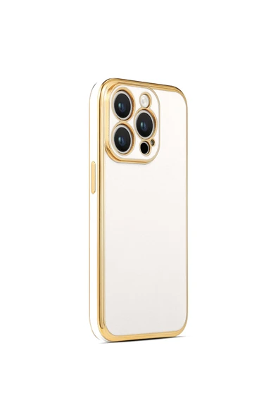 Coverzone Iphone 14 Pro Ile Uyumlu Kılıf Gold Kenar Pastel Renkli Halcyon Z-bark Kapak Beyaz ürün görseli 1