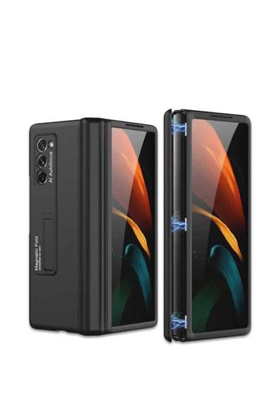 Coverzone Galaxy Z Fold 2 Kılıf 180 Derece Dönebilen Standlı M-magnet Kılıf Siyah ürün görseli 1