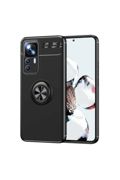 Coverzone Xiaomi Mi 12t Pro Ile Uyumlu Kılıf Yüzük Tutuculu Mıktanıslı,standlı Novel Silikon Siyah ürün görseli 1