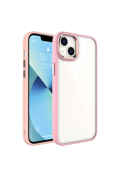 Coverzone Iphone 14 Ile Uyumlu Kılıf Kenarları Renkli Silikon Arkası Şeffaf Sert Krop Pembe Açık ürün görseli 1