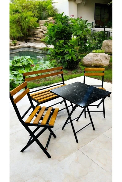 Sofmina Balkon Bahçe Mutfak Bistro Set Katlanır Masa-sandalye Sarı - Resim 2