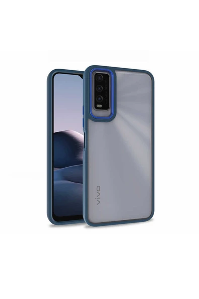 Coverzone Vivo Y20 Ile Uyumlu Kılıf Kontrast Renk Tasarımlı Cynosure Kapak Mavi ürün görseli 1
