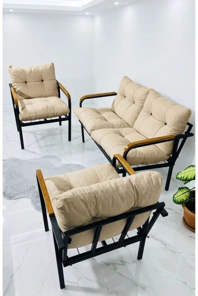 Madame Home Krem Balkon, Bahçe,Teras,Cafe - Salon - Metal Kanepe Koltuk Takımı Çay Seti 2+1+1 Krem ürün görseli 1
