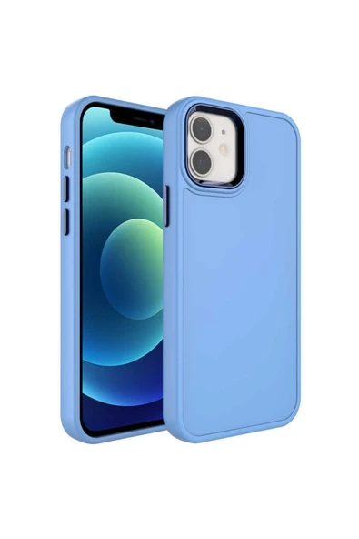 Coverzone Iphone 12 Ile Uyumlu Kılıf Metal Çerçeve Tasarımlı Pastel Renkli Sert Ebullience Mavi ürün görseli 1