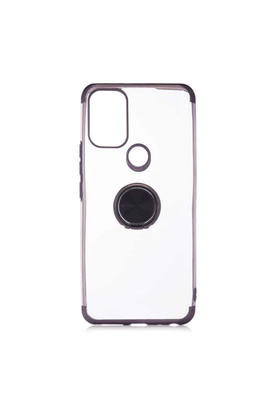 Coverzone General Mobile 21 Pro Uyumlu Kılıf Dört Köşeli Yüzük Tutuculu Şeffaf Silikon Reverse Siyah ürün görseli 1