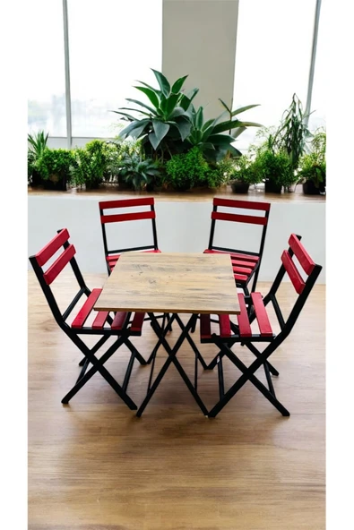 Sofmina Balkon Bahçe Mutfak Bistro Set Katlanır Masa-sandalye Kırmızı - Resim 2