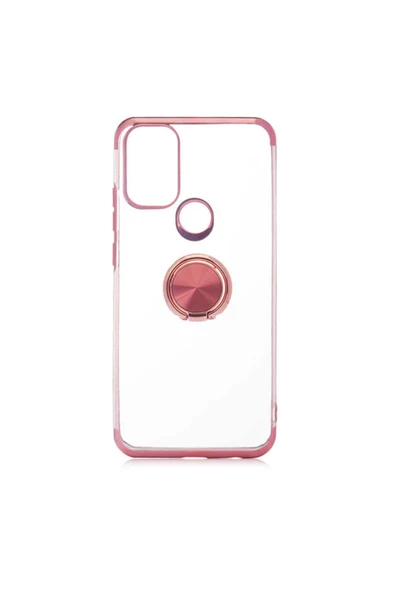 Coverzone General Mobile 21 Plus Kılıf Dört Köşeli Yüzük Tutuculu Şeffaf Silikon Reverse Rosegold ürün görseli 1