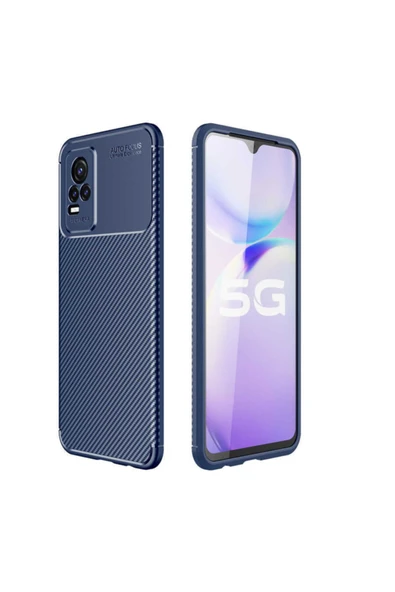 Coverzone Vivo V21e Uyumlu Kılıf Karbon Delüx Tpu Silikon Lacivert ürün görseli 1