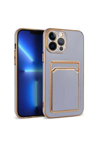 Coverzone Iphone 13 Ile Uyumlu Dikişli Kartlıklı Serta Silikon Kılıf Lila ürün görseli 1