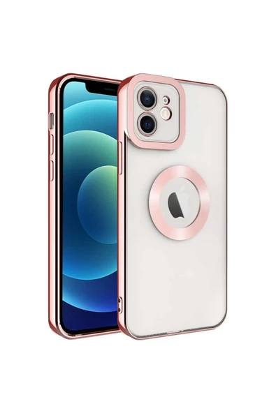 Coverzone Iphone 12 Ile Uyumlu Kılıf Kamera Korumalı Logo Gösteren Colored Z-omega Kapak Rosegold ürün görseli 1