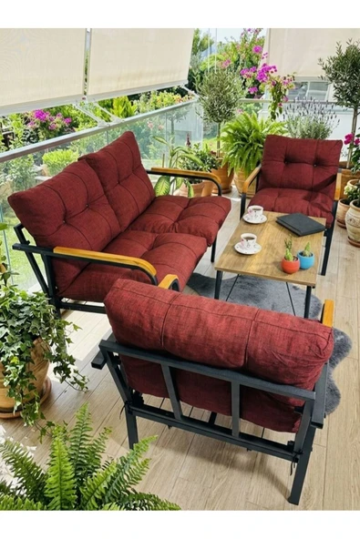 Madame Home Nilüfer Oturma Gurubu 2-1-1 Sehpa Bordo ürün görseli 1