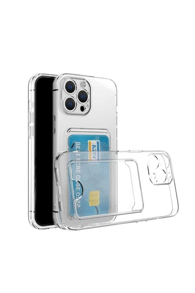 Coverzone Iphone 14 Pro Ile Uyumlu Dikişli Kartlıklı Serta Silikon Kılıf Şeffaf ürün görseli 1