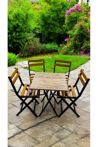 Sofmina Balkon Bahçe Mutfak Bistro Set Katlanır Masa-sandalye Sarı - Resim 3