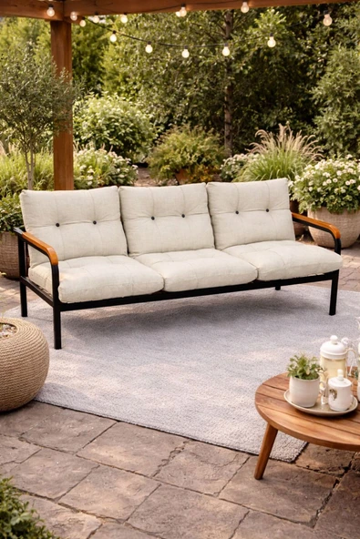 Madame Home Krem Bej -Balkon, Bahçe, Cafe - Metal Kanepe Koltuk Takımı – 3’ Lü Krem ürün görseli 1