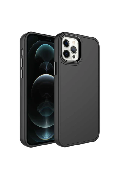 Coverzone Iphone 12 Pro Max Ile Uyumlu Kılıf Metal Çerçeve Tasarımlı Pastel Renkli Sert Ebullience Siyah ürün görseli 1