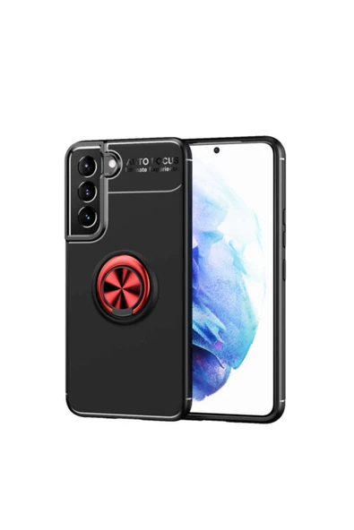 Coverzone Galaxy S22 Plus Kılıf Ravel Yüzük Tutuculu Standlı Silikon Siyah-kırmızı ürün görseli 1