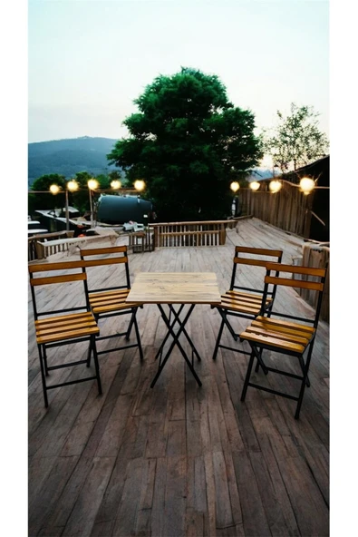 Sofmina Balkon Bahçe Mutfak Bistro Set Katlanır Masa-sandalye Sarı - Resim 4