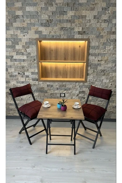 Sofmina Balkon Bahçe Mutfak 3'lü Bistro Set Katlanır 2 Sandalye 1 Masa Bordo ürün görseli 1