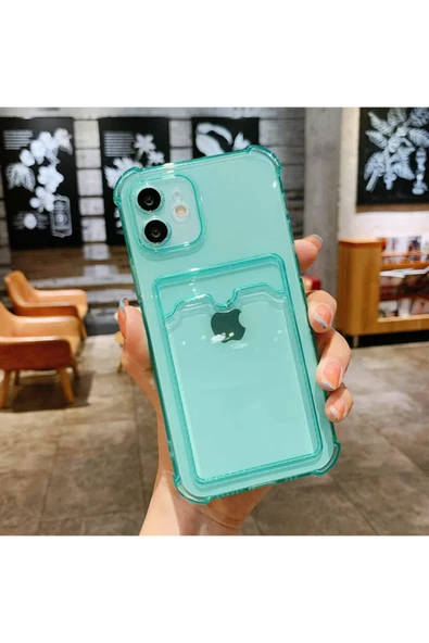 Coverzone Galaxy A02 Kılıf Kart Gözlü Antishock Köşeli Kamera Korumalı Cardcase Silikon Antrasit Yeşil ürün görseli 1