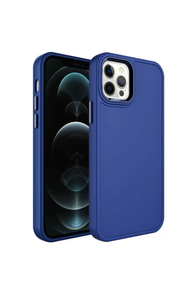 Coverzone Iphone 13 Ile Uyumlu Kılıf Metal Çerçeve Tasarımlı Pastel Renkli Sert Ebullience Lacivert ürün görseli 1