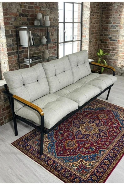 Madame Home Krem-Bej Balkon, Bahçe, Cafe - Metal Kanepe Koltuk Takımı – 3’ Lü Açık Gri ürün görseli 1