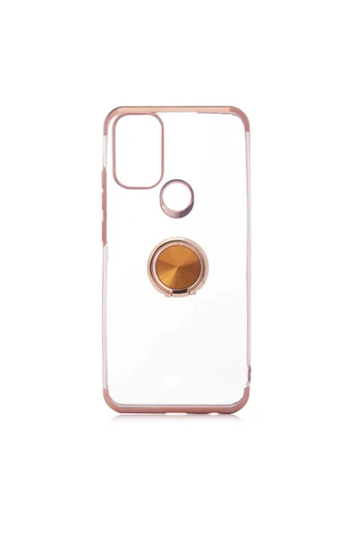 Coverzone General Mobile 21 Plus Uyumlu Kılıf Dört Köşeli Yüzük Tutuculu Şeffaf Silikon Reverse Gold ürün görseli 1