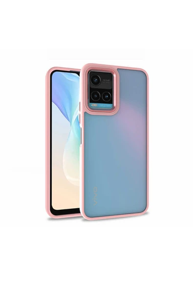 Coverzone Vivo Y32 Ile Uyumlu Kılıf Kontrast Renk Tasarımlı Cynosure Kapak Rosegold ürün görseli 1